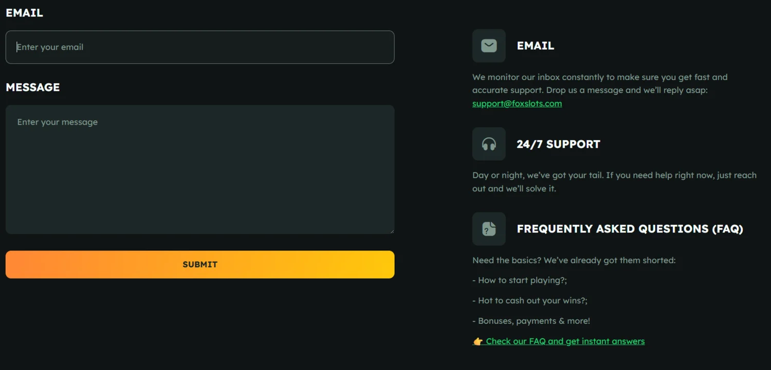 FoxSlots Casino Customer Support
